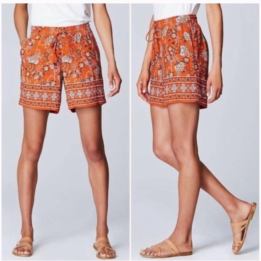 J.JILL Zinnia Orange Floral Tie Waist Boho Wide Leg Shorts Women’s XSP